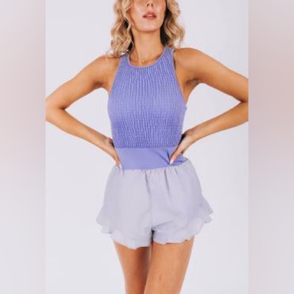FP Movement Breathless Shortsie Violet Women's Xl Ruched Romper Athlesiure NWT